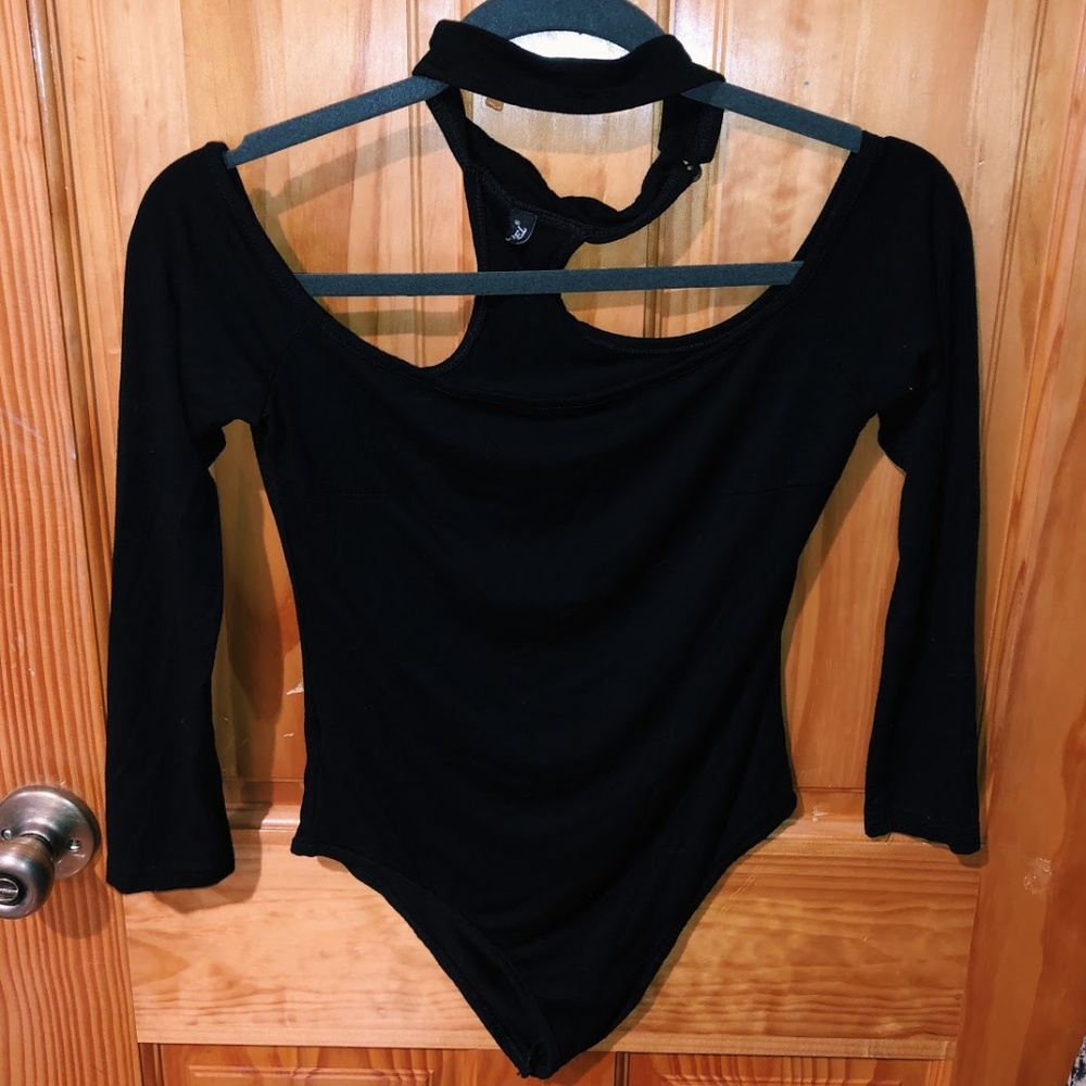 Black Choker Off The Shoulder Long Sleeve Bodysuit